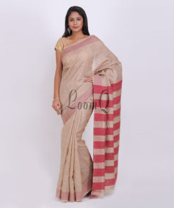 White red handloom tusser silk saree