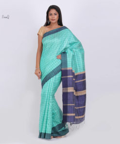 Pool green Square box Dupion silk saree