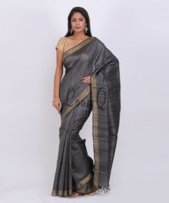 Black Ghicha Aanchal Plain tusser silk saree