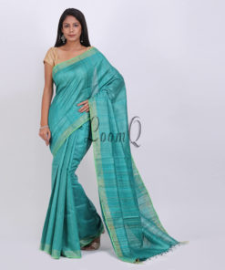 Blue Green Ghicha Aanchal Plain tusser silk saree