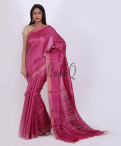 Rose Red Ghicha Aanchal Plain tusser silk saree