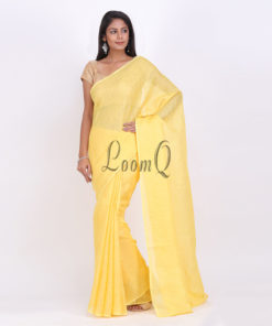 Turmeric yellow Classic Plain Handloom linen saree