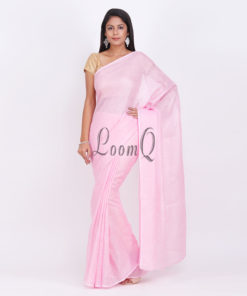 Baby Pink Classic Plain Handloom linen saree