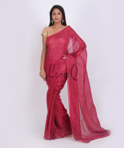 Marroon Classic Plain Handloom linen saree