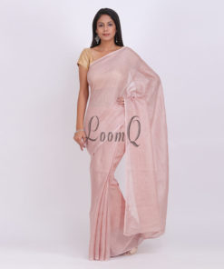 Peache Classic Plain Handloom linen saree