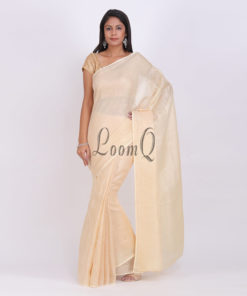 Cream Classic Plain Handloom linen saree