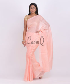 Raw watermelon Classic Plain Handloom linen saree