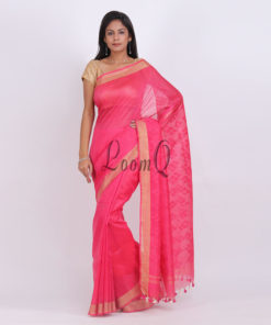 Red with gold zari Ikat Aanchal linen saree