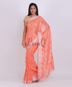 orange Stripe body silver zari linen saree