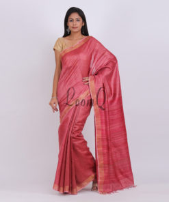 Red Ghicha Aanchal Plain tusser silk saree