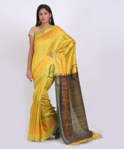 Musterd Yellow with tri color border handloom dupion sik saree