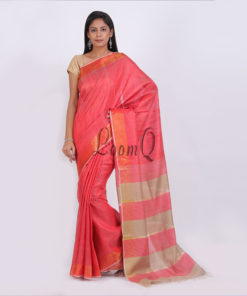 Red with gold border stripe pallu Dupion silk saree