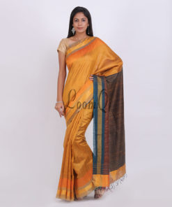 Rust with tri color border handloom dupion sik saree