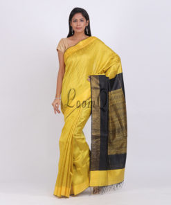 yellow with uchaan aanchal handloom dupion sik saree