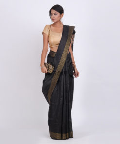 Z Black with gold stripe border Dupion silk saree