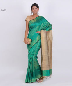 Green with gold zari uchaan aanchal Dupion silk saree