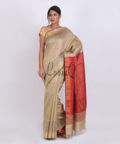 light brown handloom Dupion silk saree