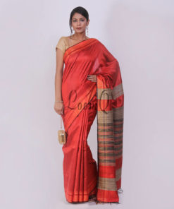 Red with stripe ghicha aanchal handloom dupion silk saree