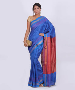 Blue with marroon uchaan aanchal handloom cotton silk saree