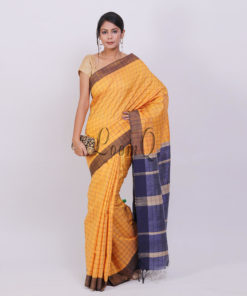 Orange Square box Dupion silk saree