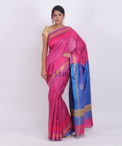 Rani red with dezine aanchal handloom cotton silk saree