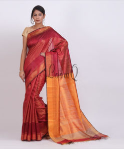 Marroon gold zari border handloom dupion silk saree