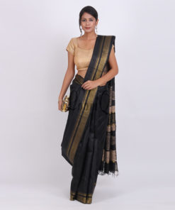 Black with dezine aanchal Dupion silk saree