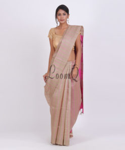 Tusser handloom silk saree with pink fancy dori stripe