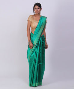 Bottle green with ghicha aanchal handloom dupion silk saree