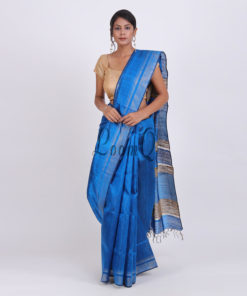 Royle blue with stipe aanchal Dupion silk saree