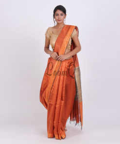 Orange with ghicha aanchal handloom dupion silk saree
