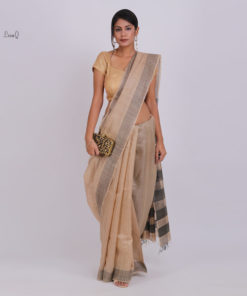 Tusser with black stripe handloom silk saree