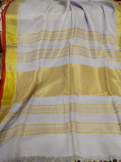 Gold Zari Tripe Linen saree